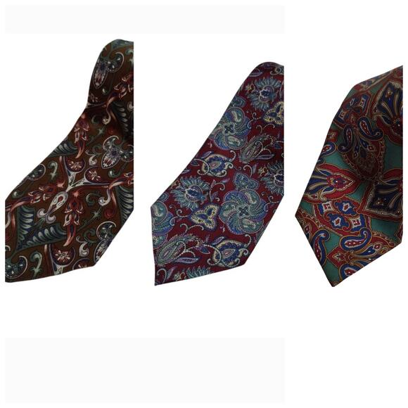Set of 2 Vtg 80s 90s Christian Dior 100% Silk Ties USA Made Brown Purple Paisley - Picture 1 of 12